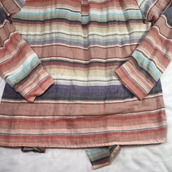 Tasha Polizzi Open Front Top Size XL Pink Serape Stripe Collared Roll-Tab Sleeve - Picture 8 of 11